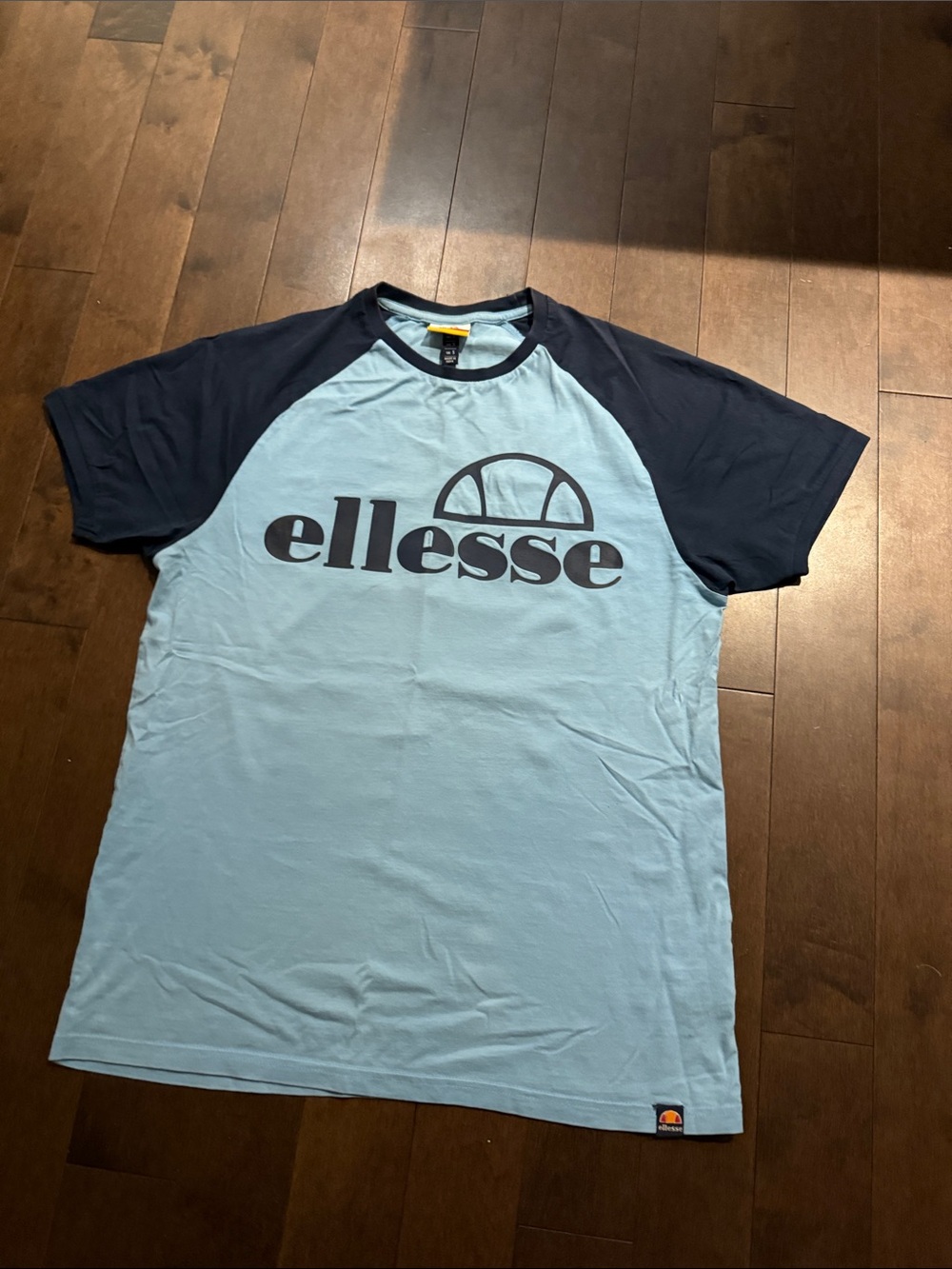 Ellesse Light Blue Tee with Navy Raglan Sleeves and Logo